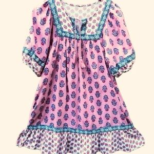 Old Navy Puff Sleeve Mini Baby Doll Boho Dress Pockets “Pink Posies” Print 4X